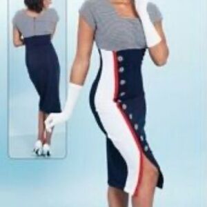 Tatyana Voyage Pencil Dress 50s Nautical Stripes